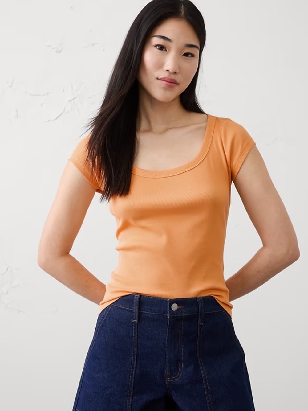 Banana Republic Factory Ribbed Scoop-neck T-Shirt Apricot Glow size M